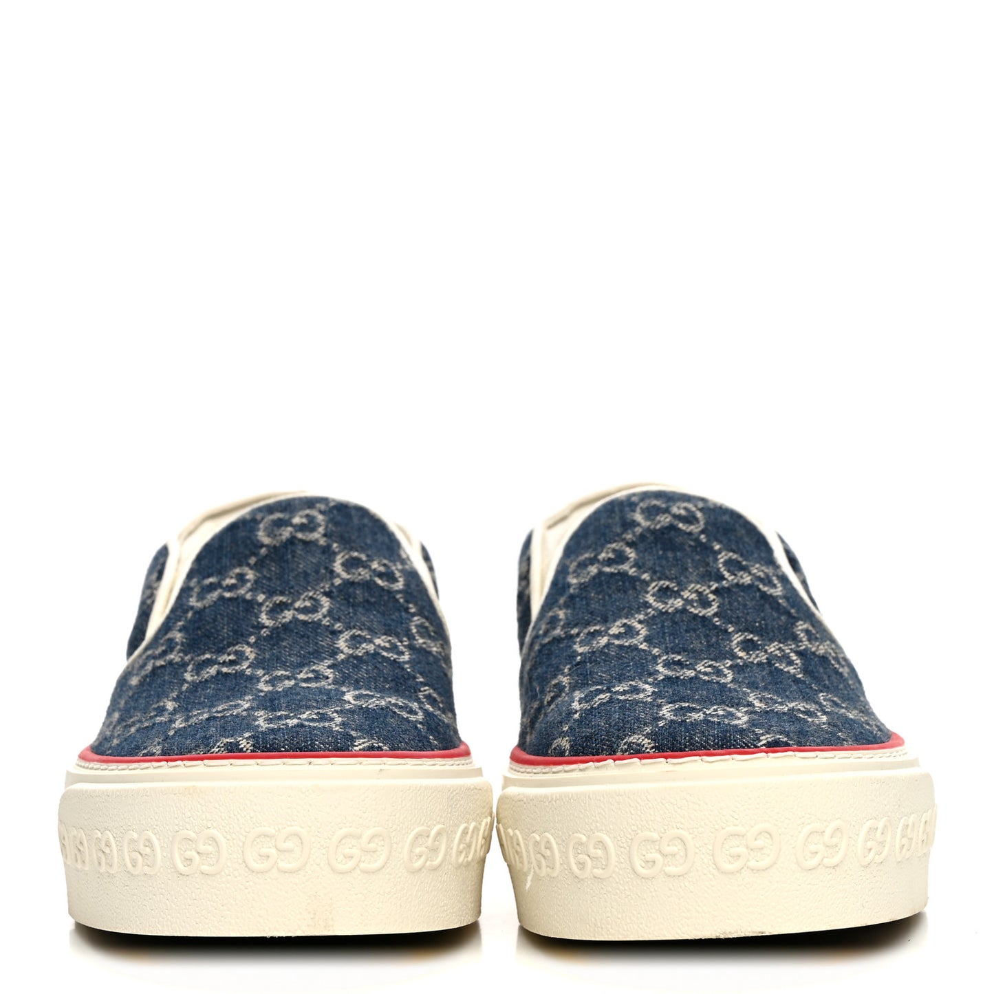 New Denim GG Monogram Womens 1977 Tennis Slip On 30mm Sneakers 37.5 Blue Tea Mystic White