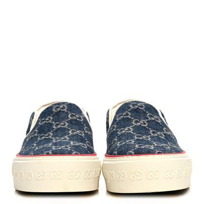 Gucci New Denim GG Monogram Womens 1977 Tennis Slip On 30mm Sneakers 37.5 Blue Tea Mystic White 2 of 9