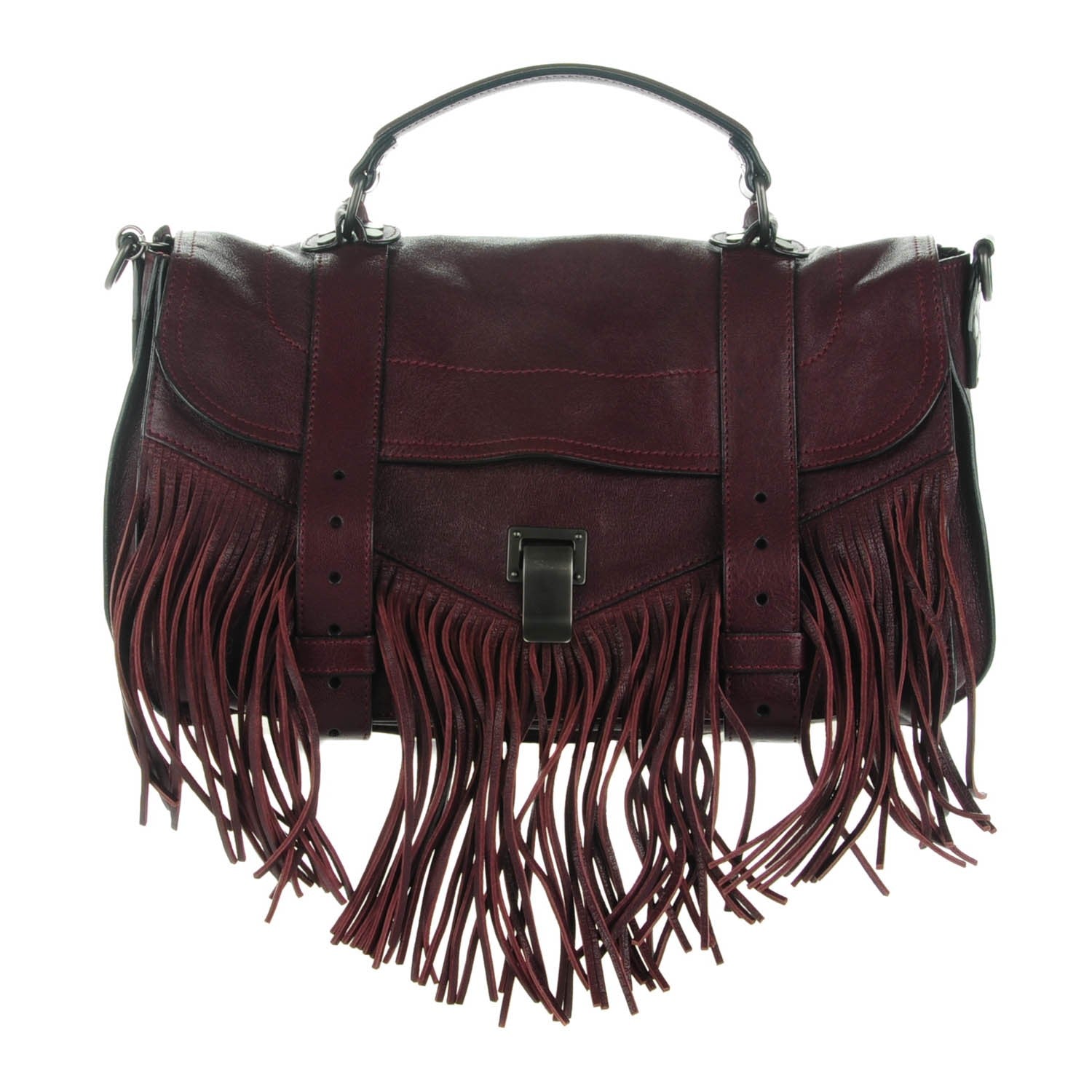 Proenza Schouler Lambskin Fringe PS1 Medium Satchel Burgundy 1 of 10