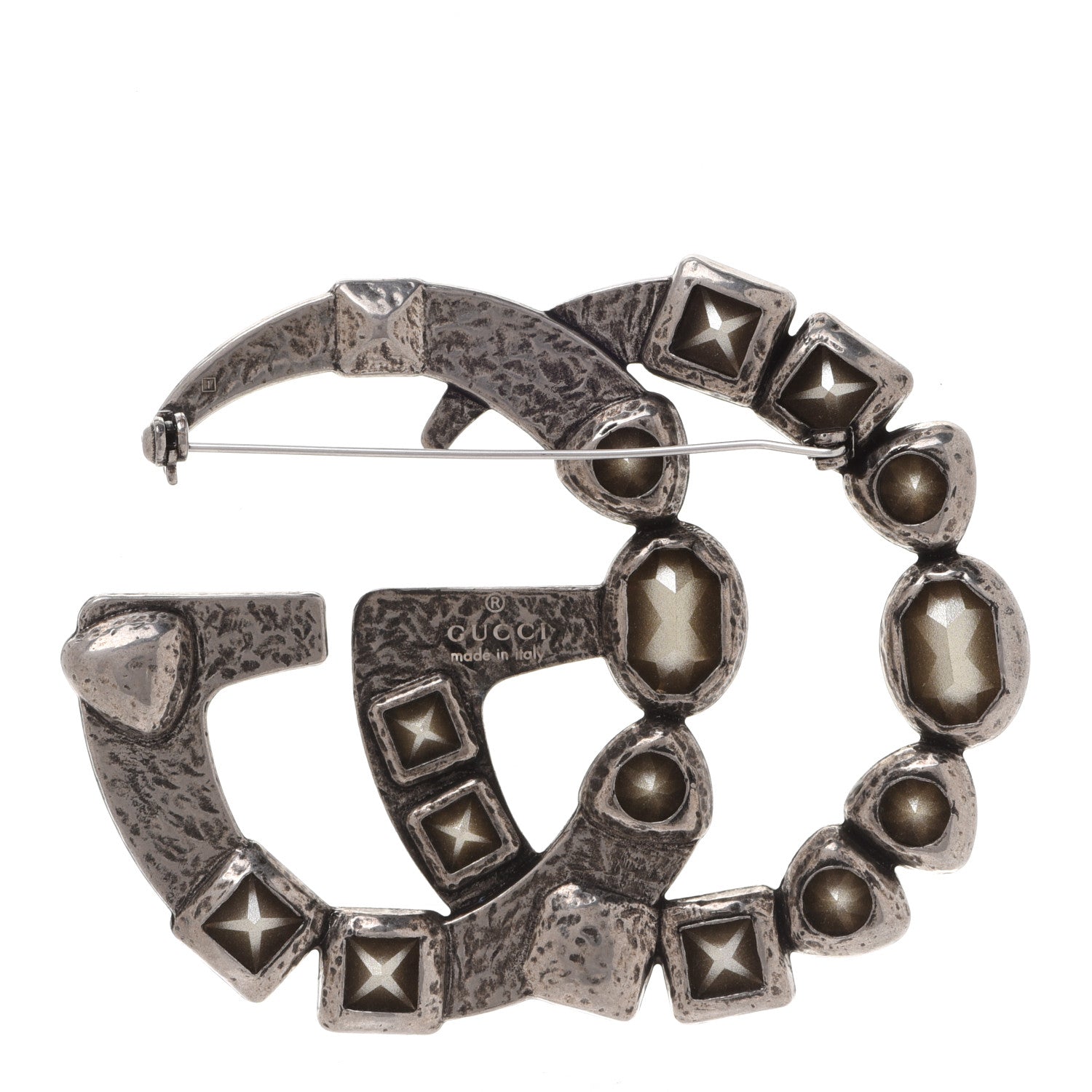 Gucci Metal Crystal Double G Brooch Silver 3 of 5