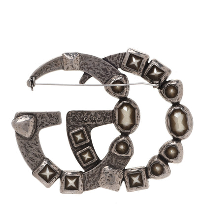 Gucci Metal Crystal Double G Brooch Silver 3 of 5