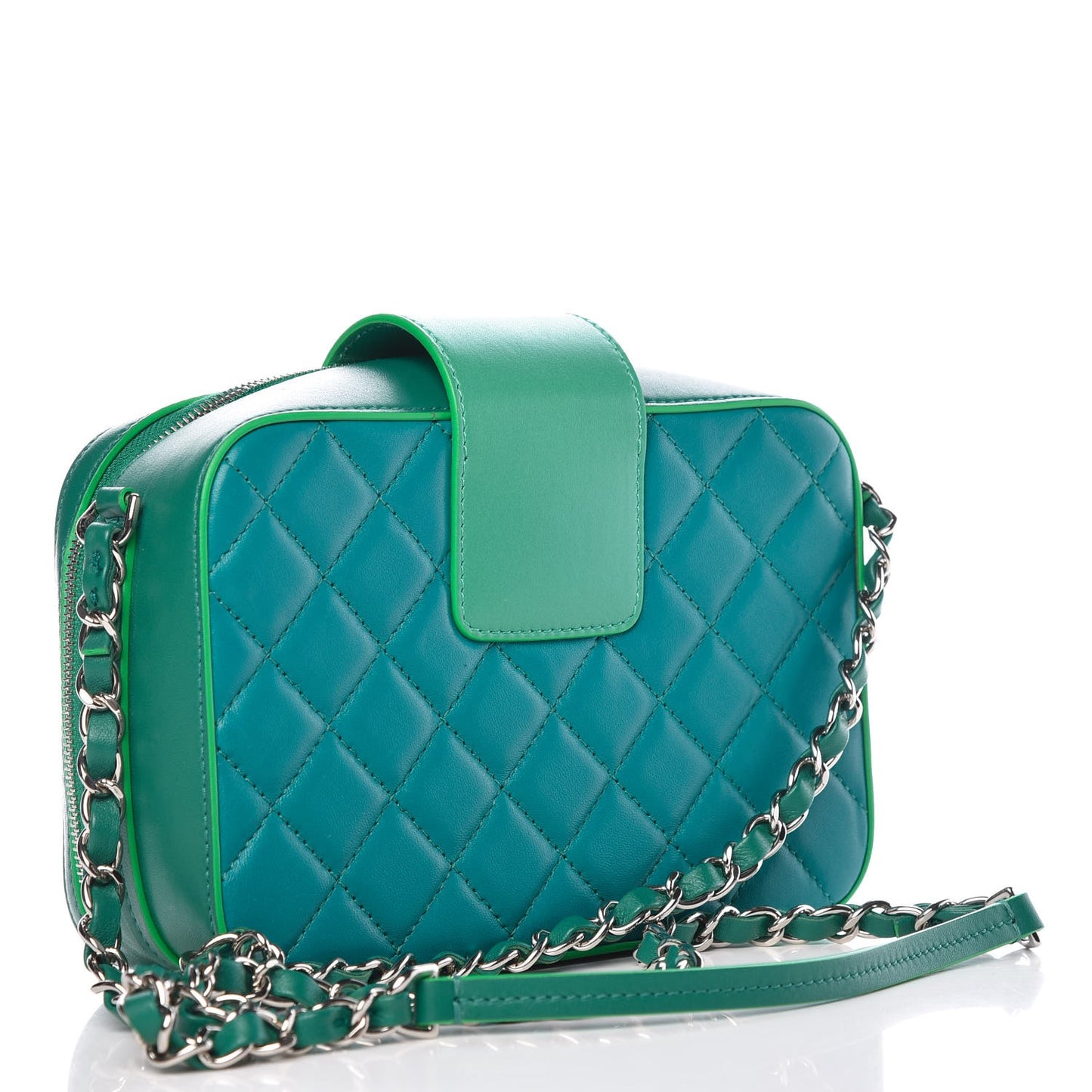 Lambskin Quilted Bi-Color CC Box Camera Case Green