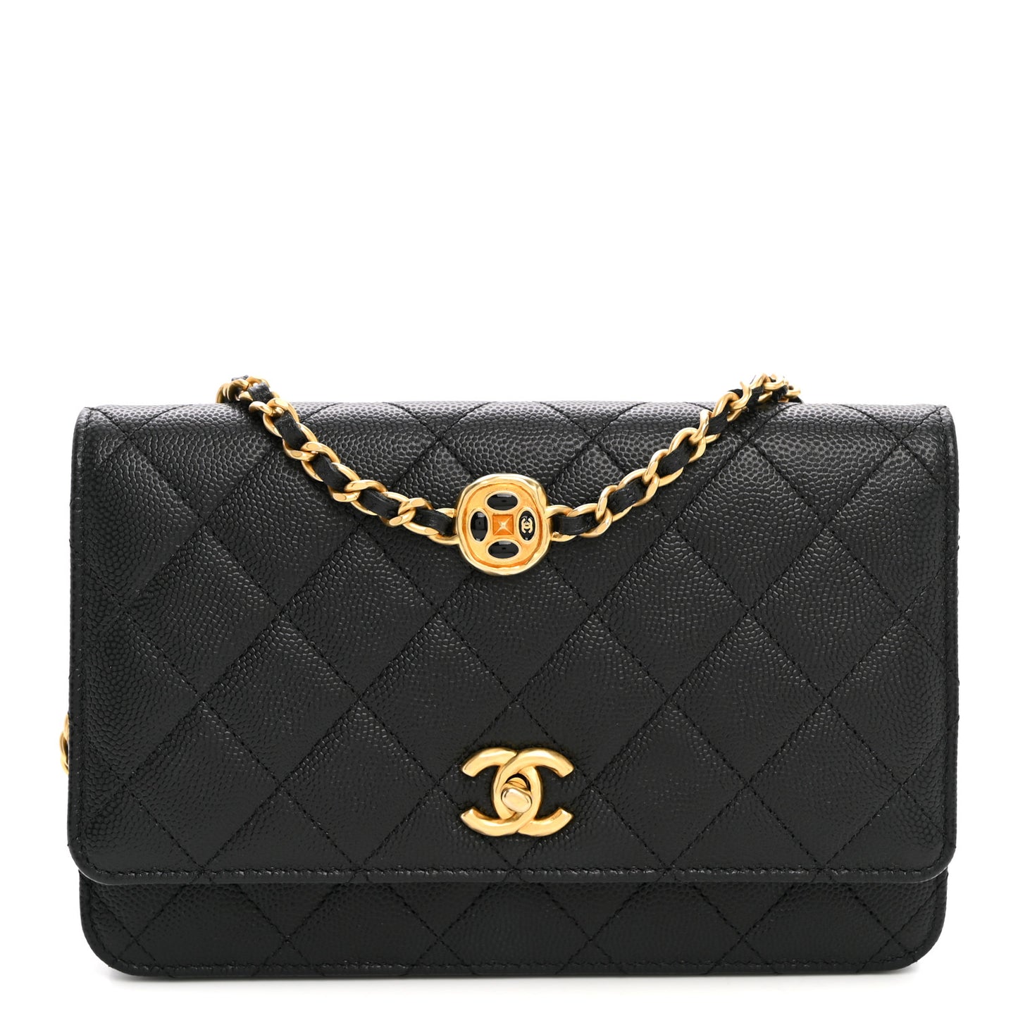 Caviar Quilted Coco Stamps Wallet On Chain WOC Black