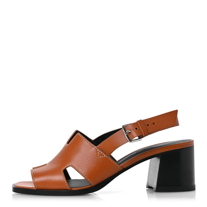 Hermes Calfskin Elbe 60 Sandals 38.5 Marron Glaise 1 of 13
