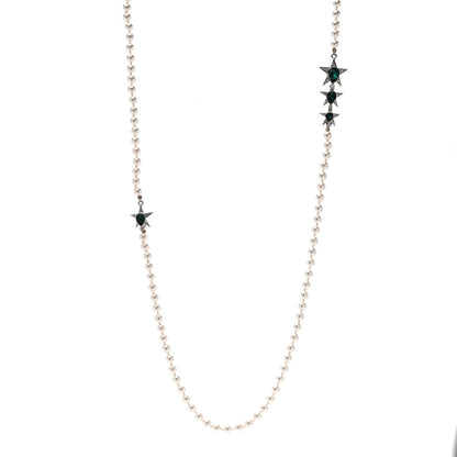 Chanel Pearl Star CC Long Necklace Green White Silver 1 of 4