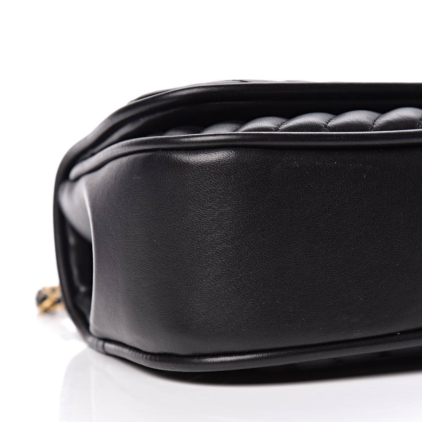 Lambskin Reverse Chevron Quilted Round Top Handle Flap Black