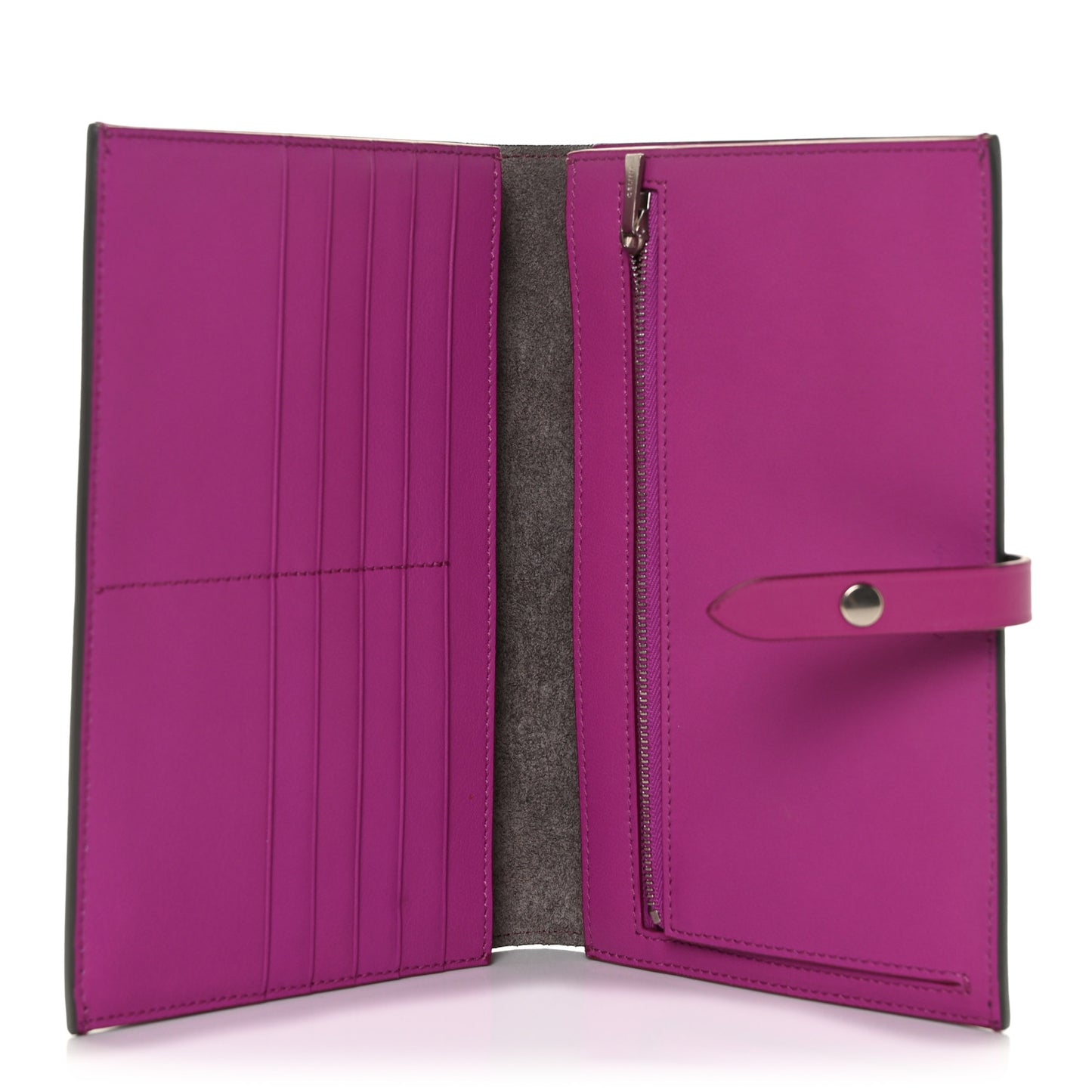 Grained Calfskin Large Multifunction Strap Wallet Grey Pink