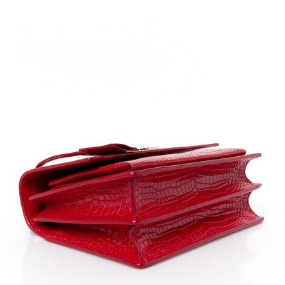Saint Laurent Calfskin Crocodile Embossed Medium Monogram Sunset Rouge Eros 4 of 12