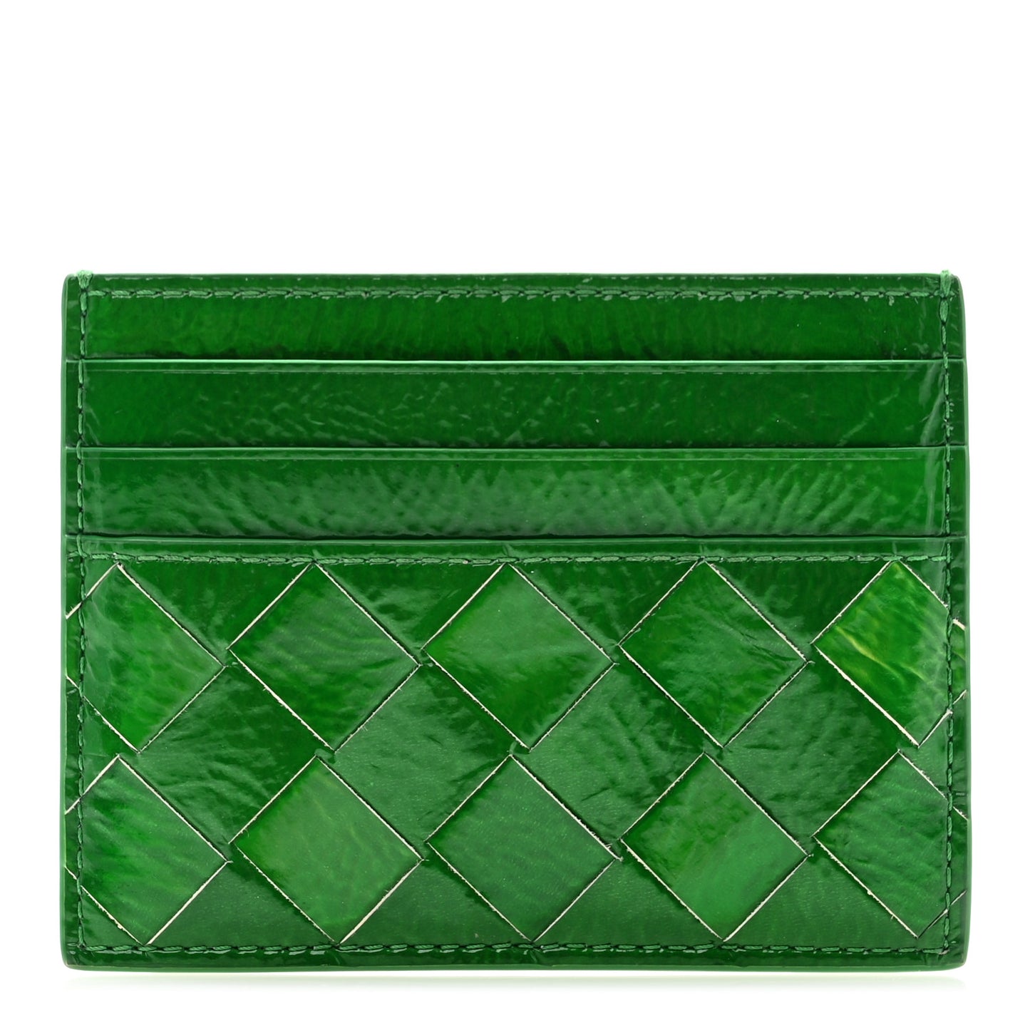 Metallic Calfskin Intrecciato Zip Card Holder Envy
