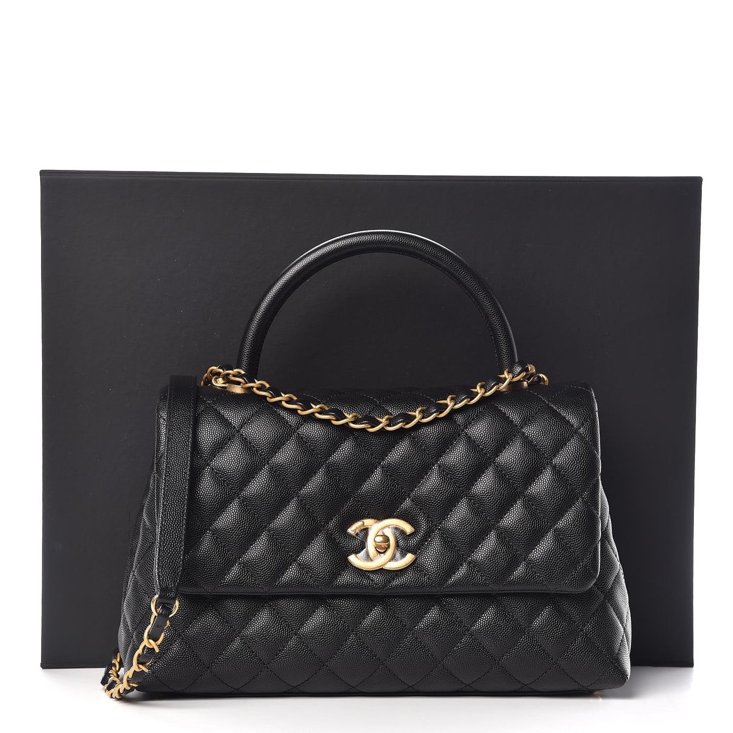 Caviar Quilted Small Coco Handle Flap Black