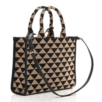 Prada Jacquard Saffiano Triangolo Symbole Embroidered Small Tote Black Corda 3 of 12