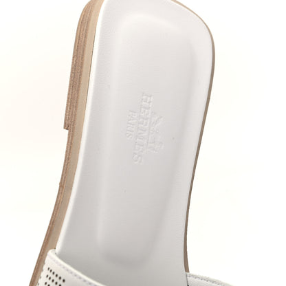 Hermes Calfskin Perforated Oran Sandals 37 White 8 of 11