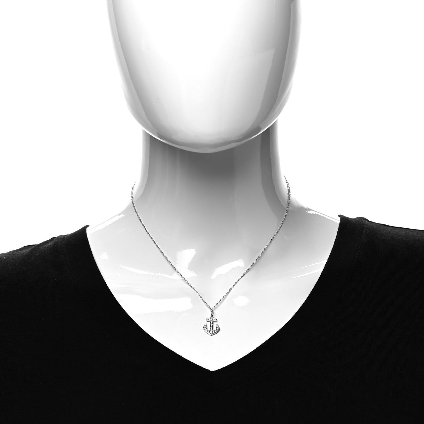 Platinum Diamond Anchor Pendant Necklace