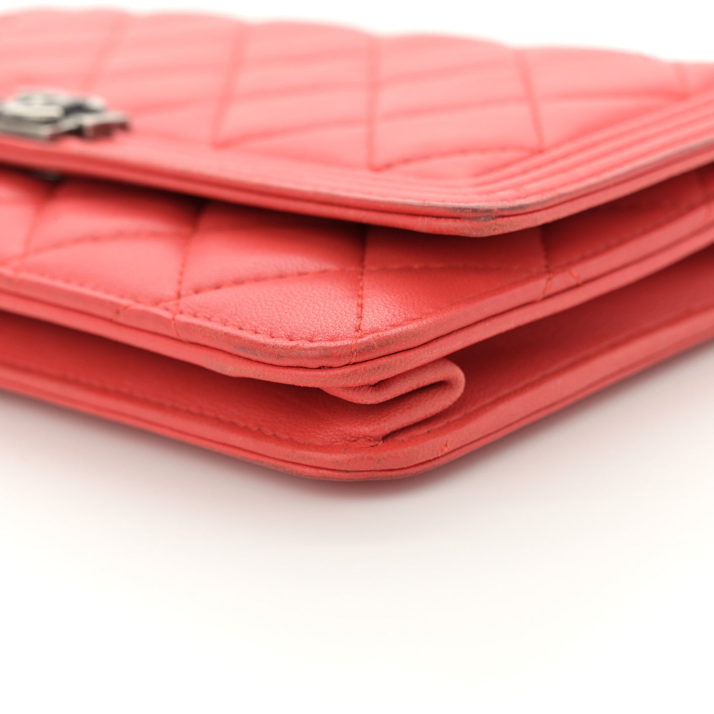 Lambskin Quilted Boy Wallet On Chain WOC Red