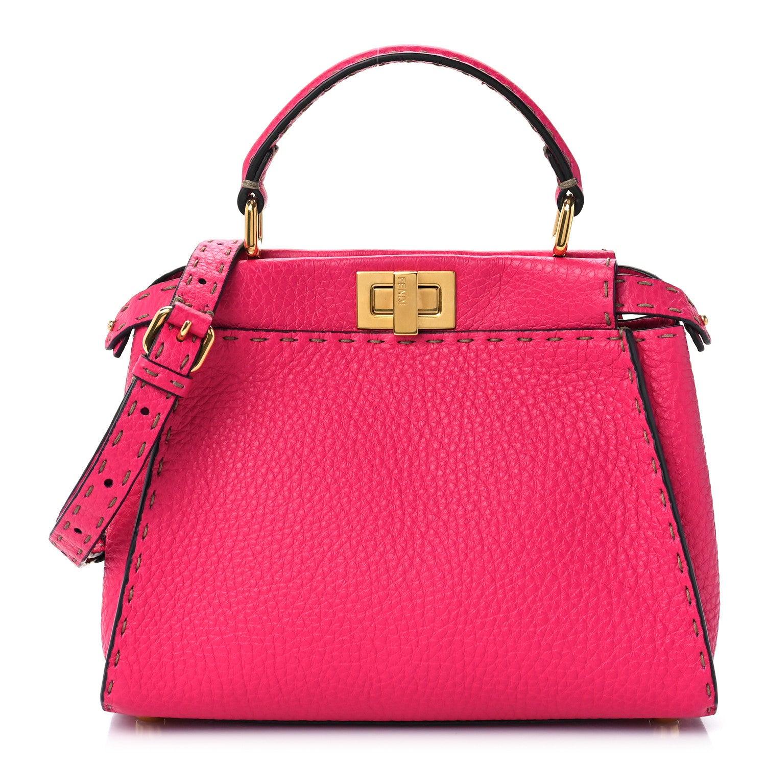 Fendi Cuoio Romano Selleria Mini Peekaboo Iconic Satchel Fuxia 1 of 8