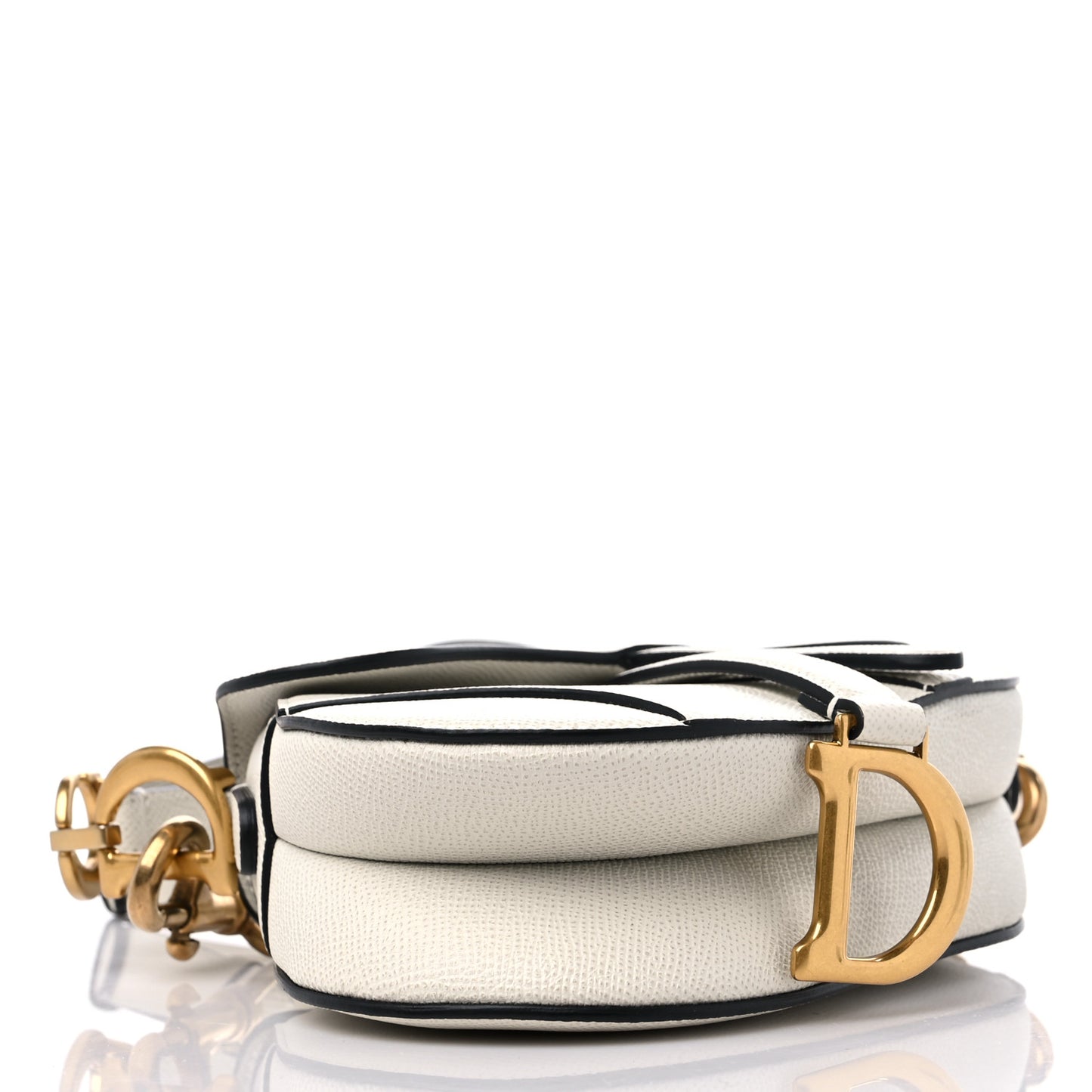 Grained Calfskin Mini Saddle Bag With Strap White