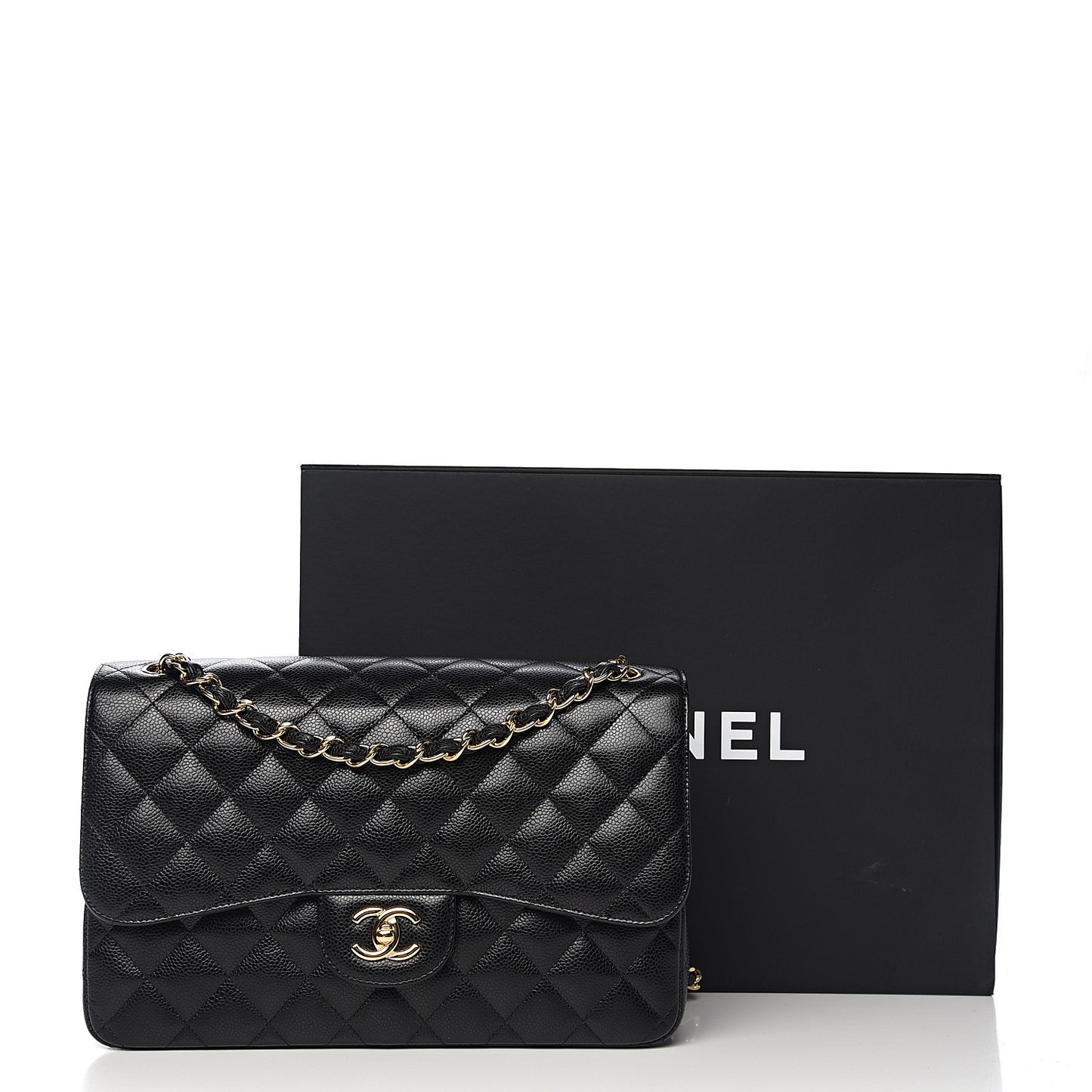Caviar Quilted Jumbo Double Flap Black