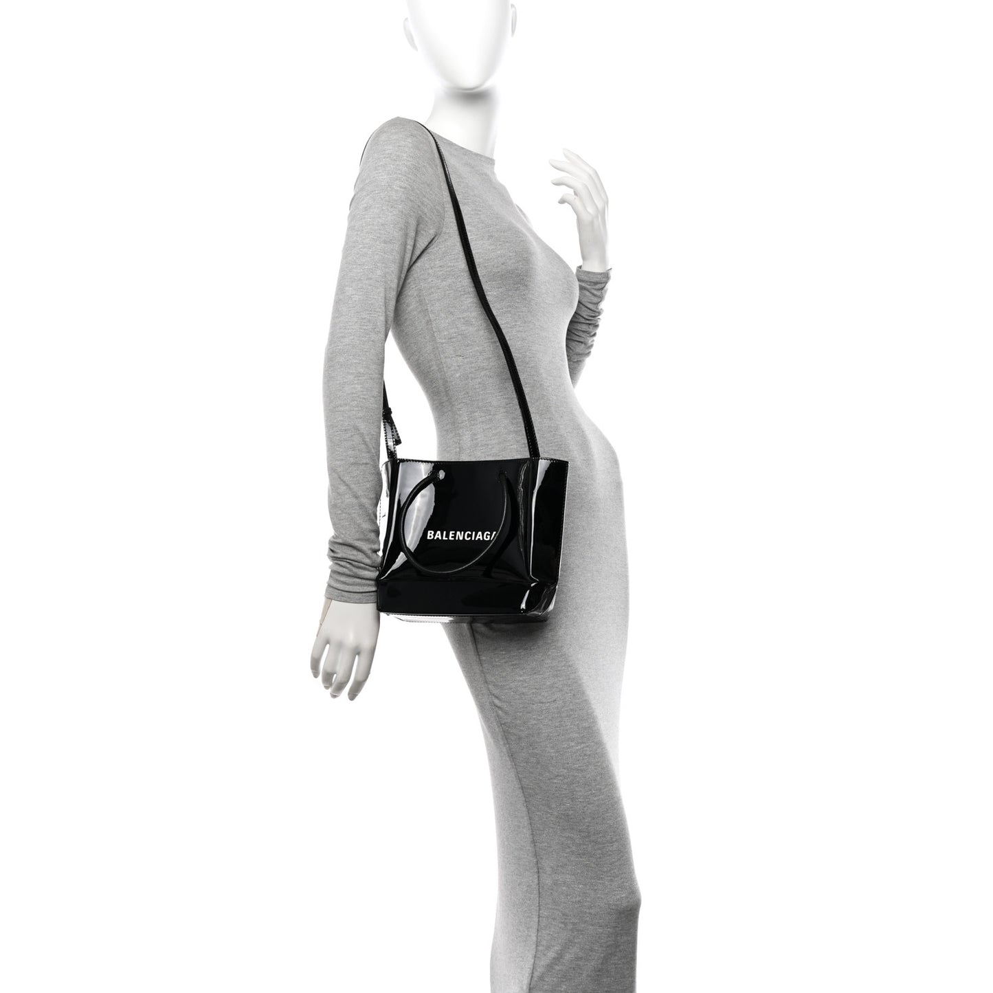 Patent Calfskin Logo Shopping Tote XXS Black