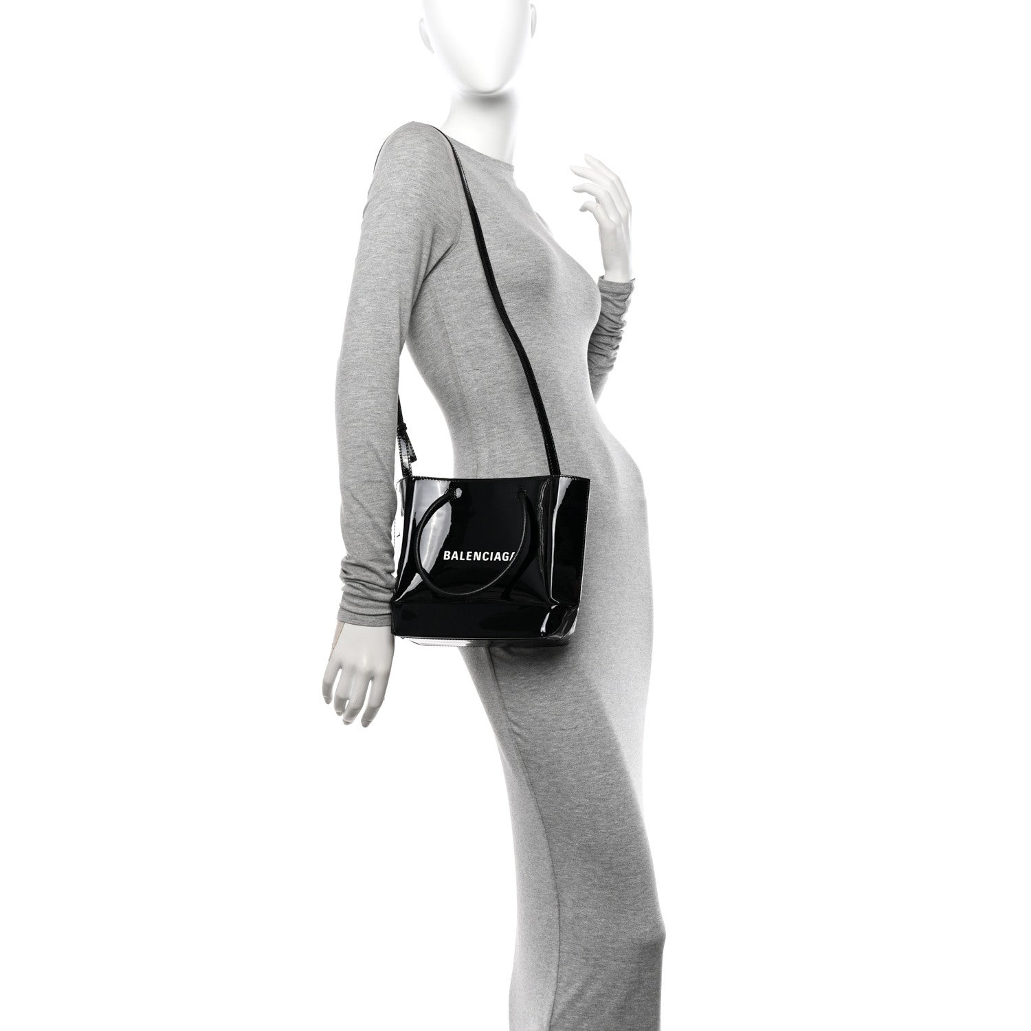 Balenciaga Patent Calfskin Logo Shopping Tote XXS Black 2 of 10