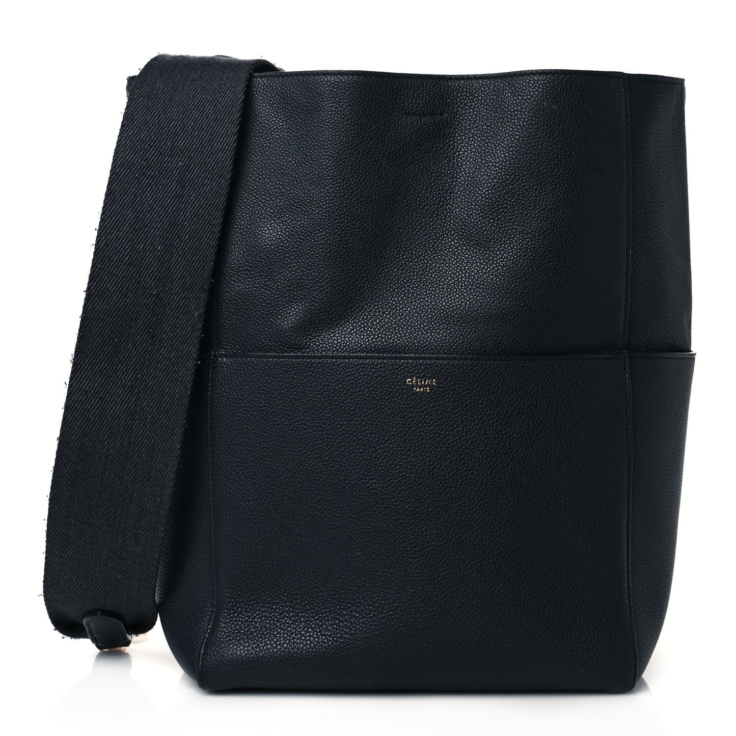 Soft Grained Calfskin Sangle Bucket Bag Navy Blue
