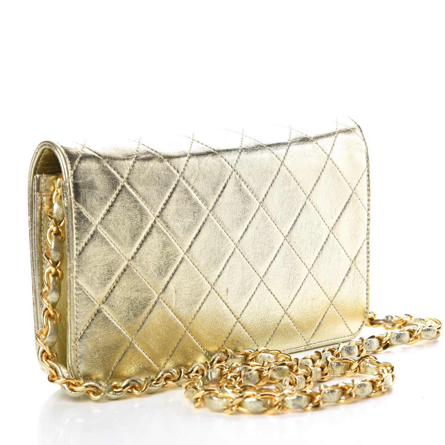 Metallic Lambskin Quilted Mini Flap Gold