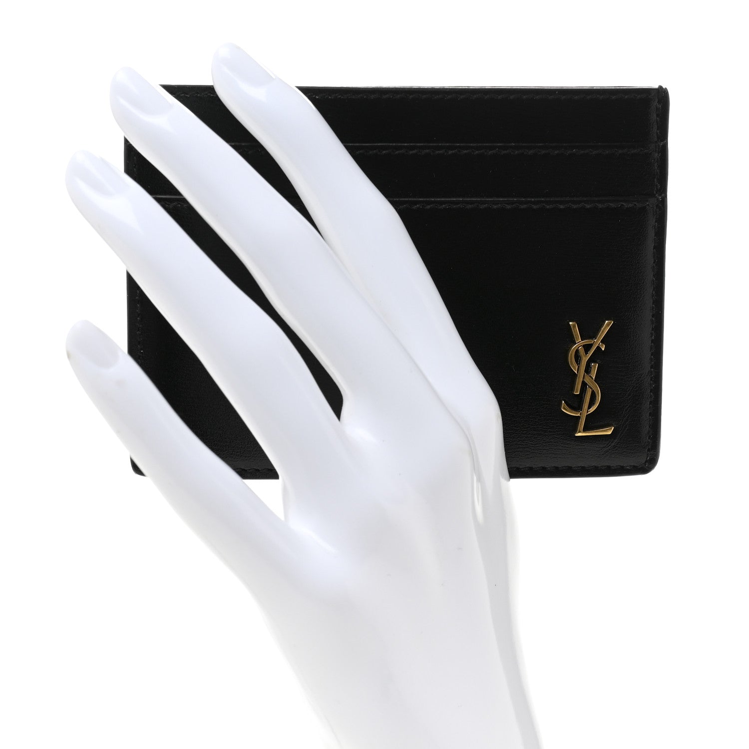 Saint Laurent Calfskin Tiny Cassandre Credit Card Case Black 2 of 7