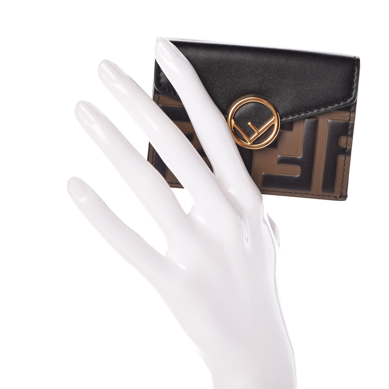 Fendi Vitello Liberty F is Fendi Bi-Color FF 1974 Embossed Micro Tri-Fold Envelope Wallet Maya Black 2 of 8