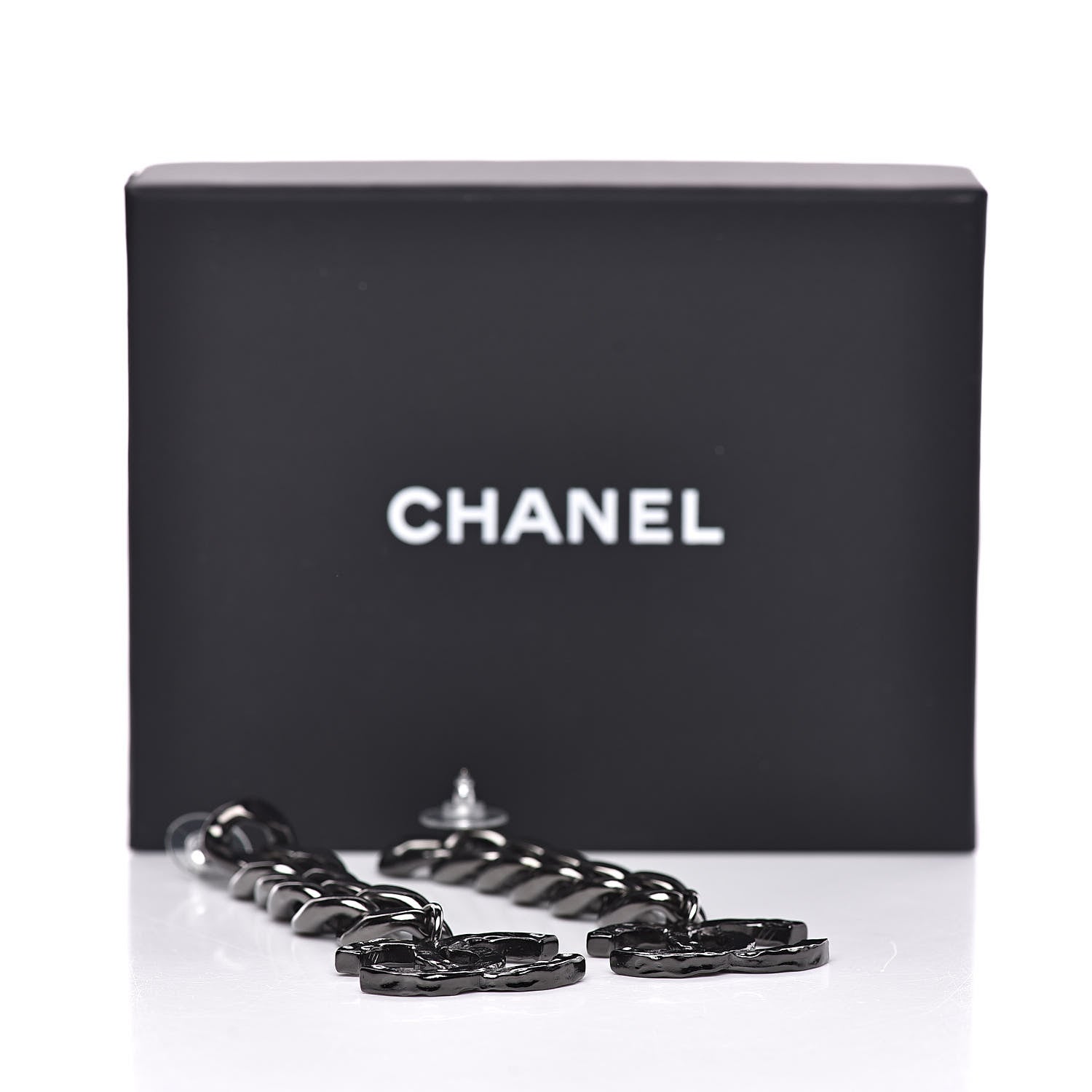 Chanel Metal CC Pick Drop Earrings Ruthenium 5 of 5