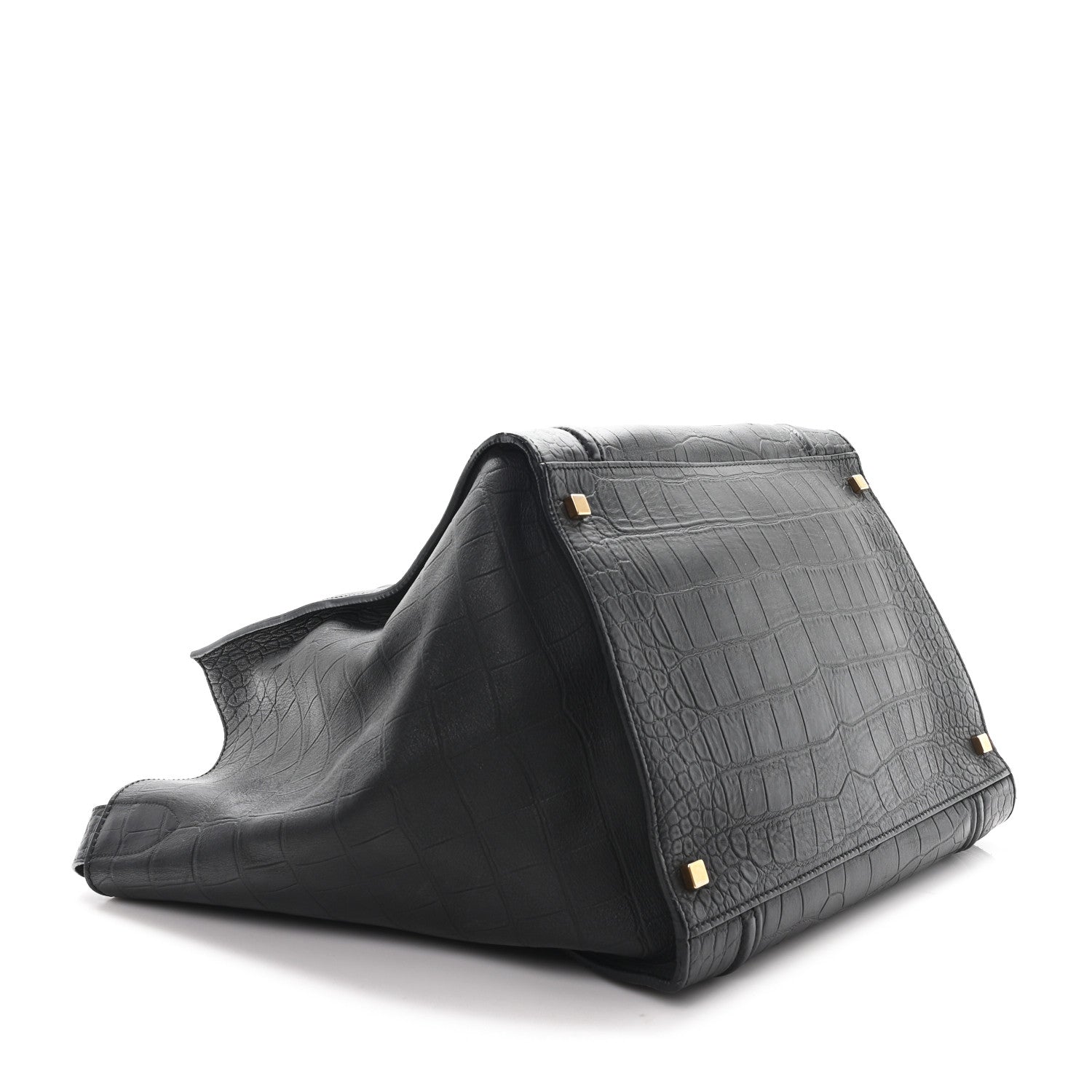 Celine Crocodile Embossed Calfskin Large Phantom Luggage Black 4 of 11