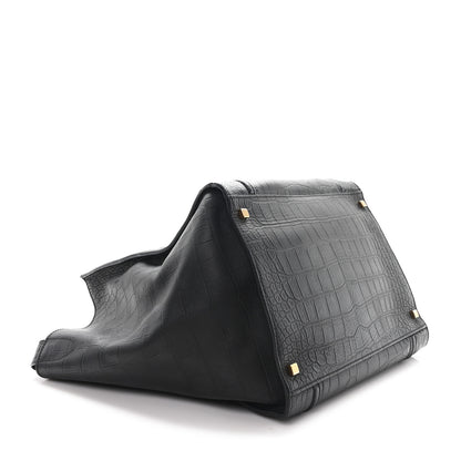 Celine Crocodile Embossed Calfskin Large Phantom Luggage Black 4 of 11