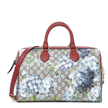 Gucci GG Supreme Monogram Blooms Medium Boston Beige Blue Navy Hibiscus Red 1 of 10