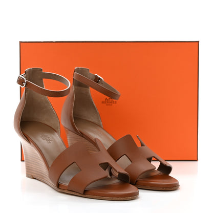 Hermes Calfskin Legend Wedge Sandals 38 Gold 9 of 9