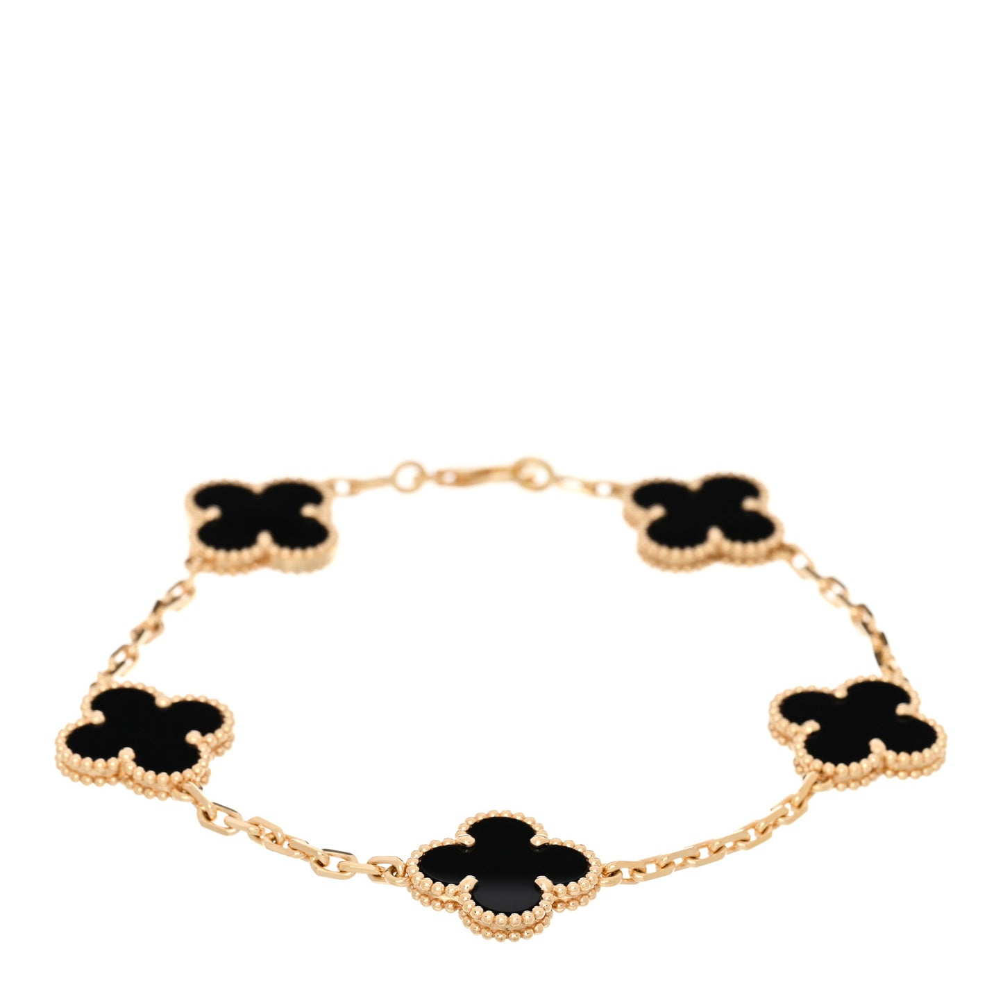 18K Yellow Gold Black Onyx 5 Motifs Vintage Alhambra Bracelet