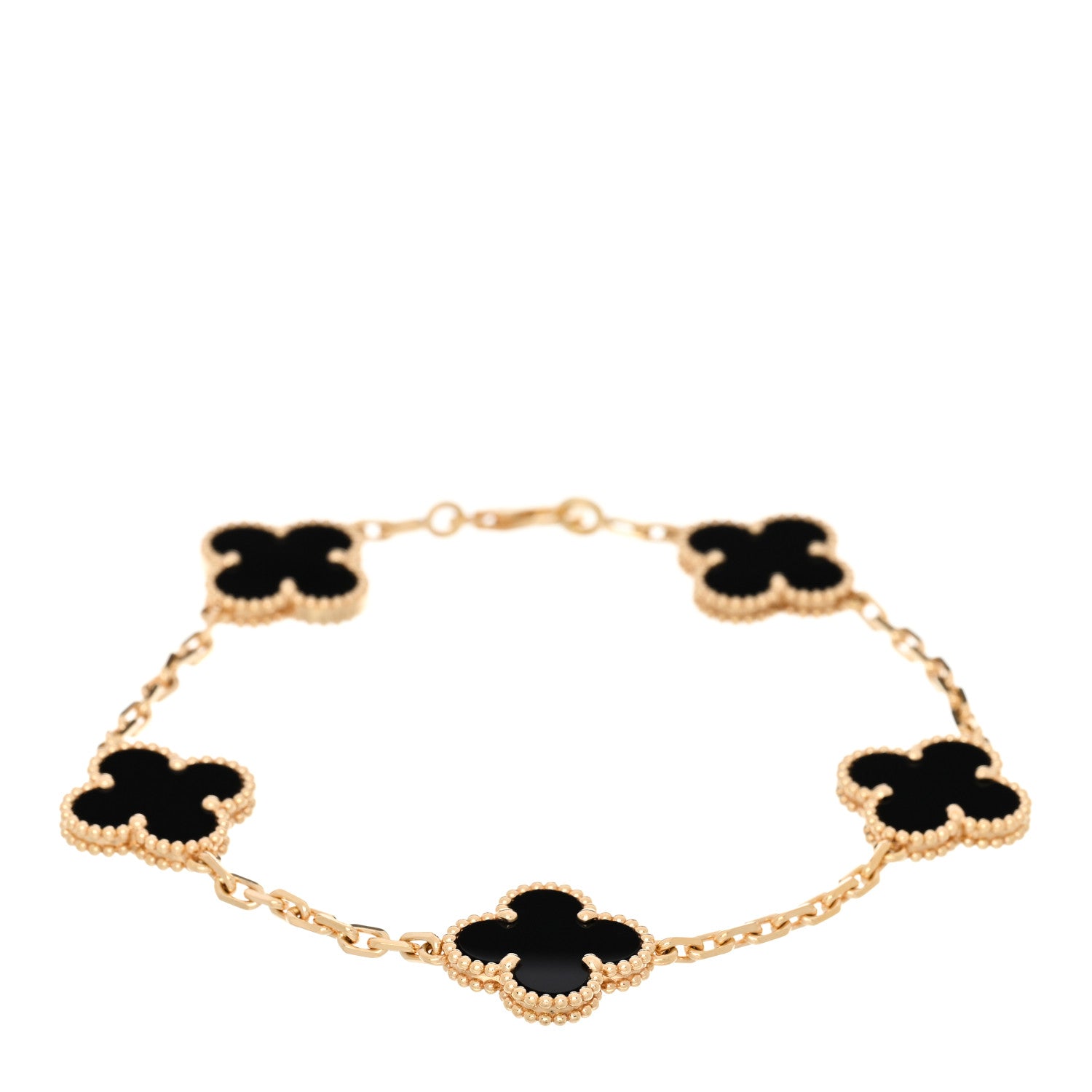 Van Cleef & Arpels 18K Yellow Gold Black Onyx 5 Motifs Vintage Alhambra Bracelet 1 of 5