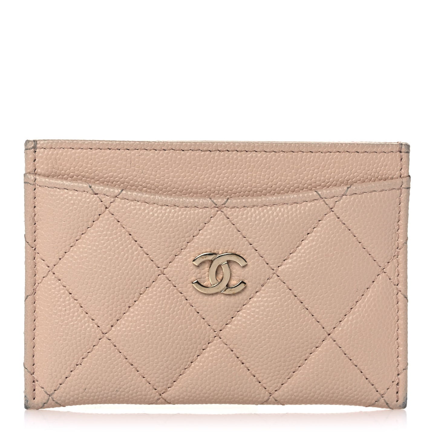 Caviar Quilted Card Holder Light Beige