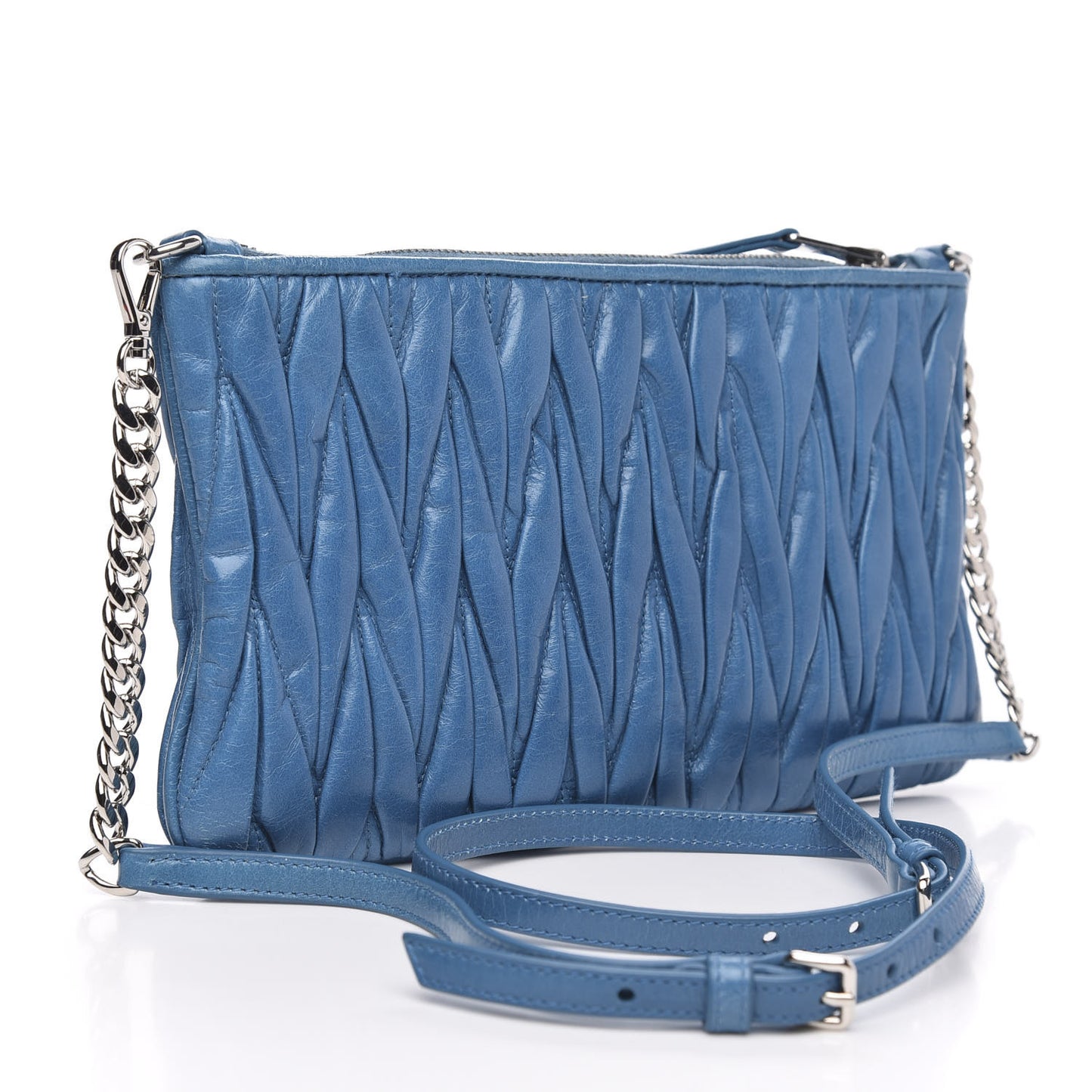 Nappa Matelasse Double Zip Crossbody Turchese