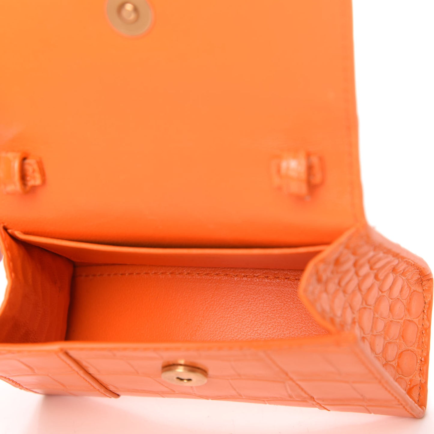 Shiny Calfskin Crocodile Embossed Hourglass Top Handle Bag Mini Orange