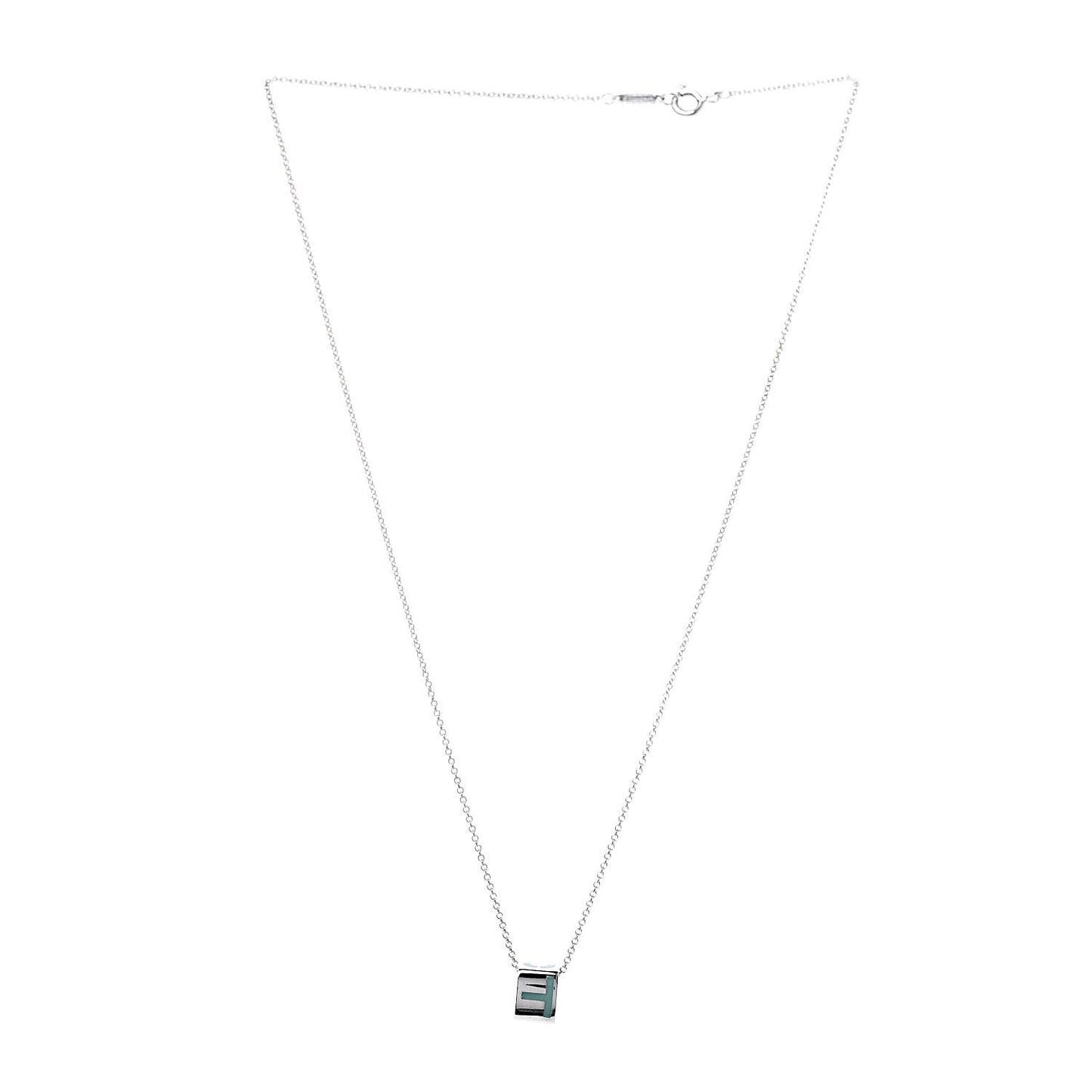 Sterling Silver Enamel Era T & Co. Square Pendant Necklace