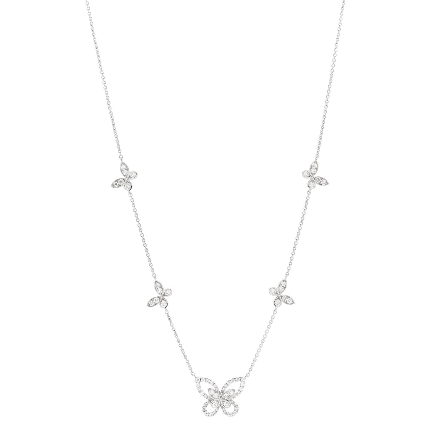 Graff 18K White Gold Diamond Multi Butterfly Silhouette Pendant Necklace 1 of 8