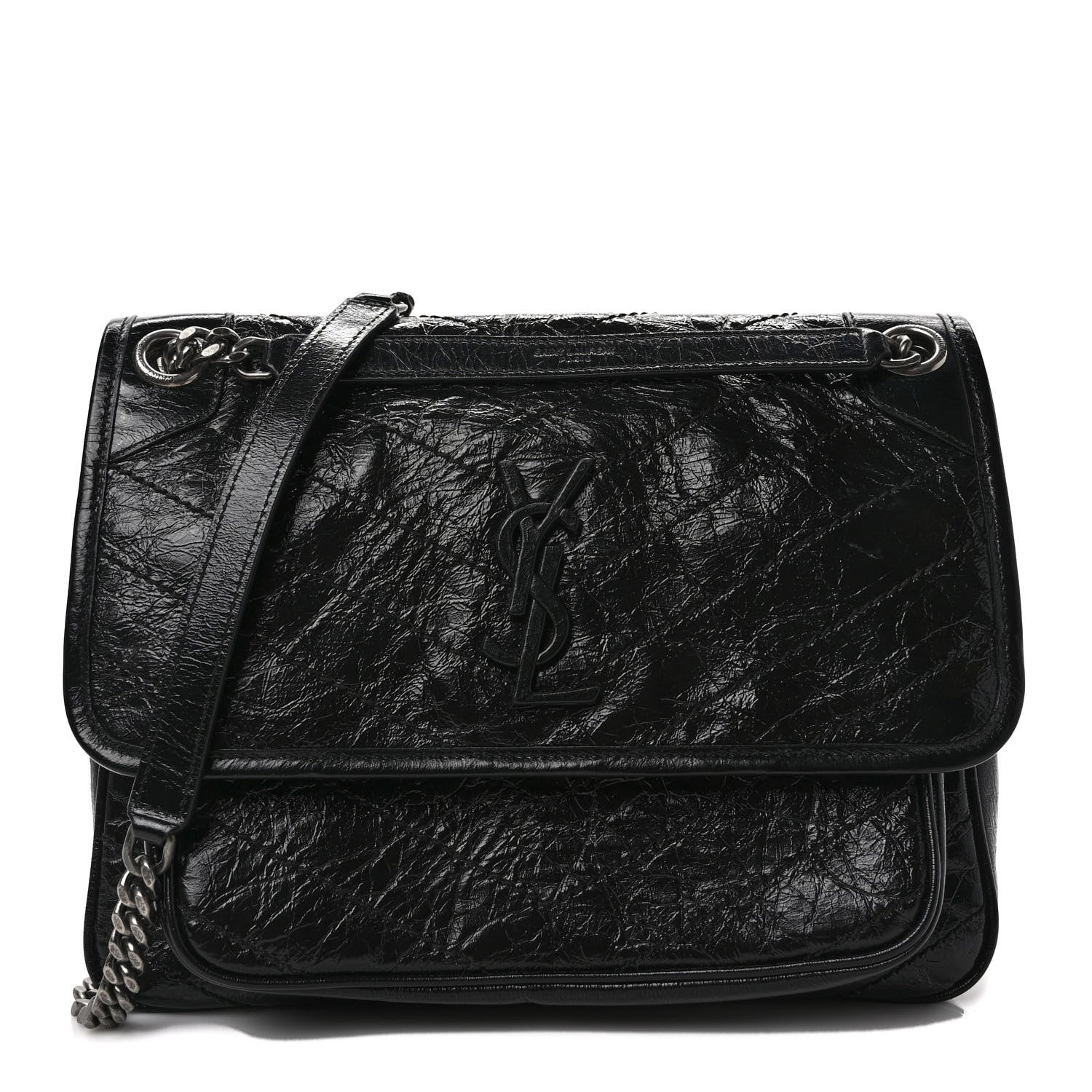Saint Laurent Crinkled Calfskin Matelasse Monogram Medium Niki Chain Satchel Black 1 of 10