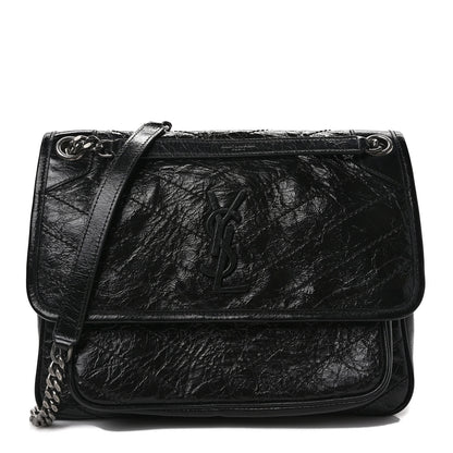 Saint Laurent Crinkled Calfskin Matelasse Monogram Medium Niki Chain Satchel Black 1 of 10