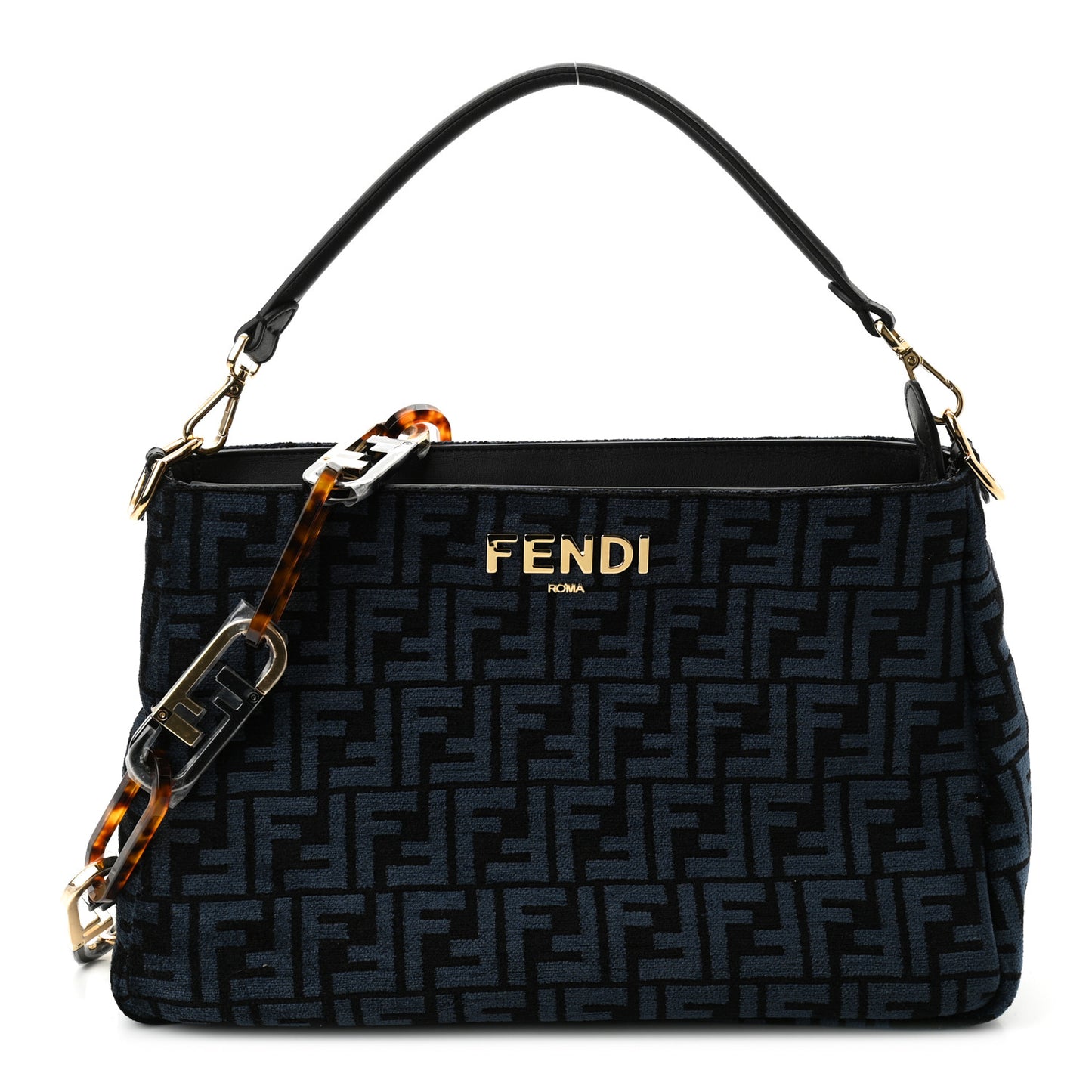 Chenille Vitello Seta Plexiglass FF Fendi O'Lock Zipper Blue Black