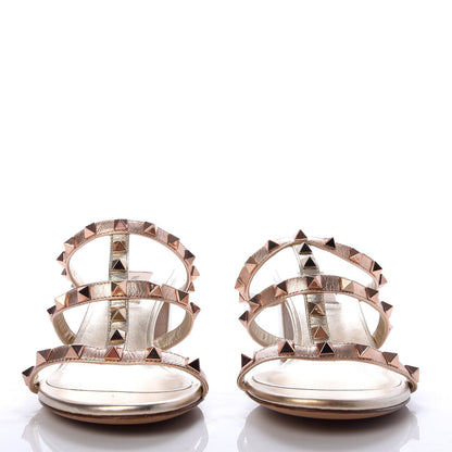 Valentino Garavani Metallic Nappa Rockstud 60mm Caged Slide Sandals 37 Rame Sahara 2 of 10