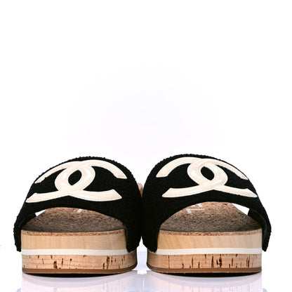 Chanel Tweed Cork CC Mule Sandal 38 Black 2 of 4