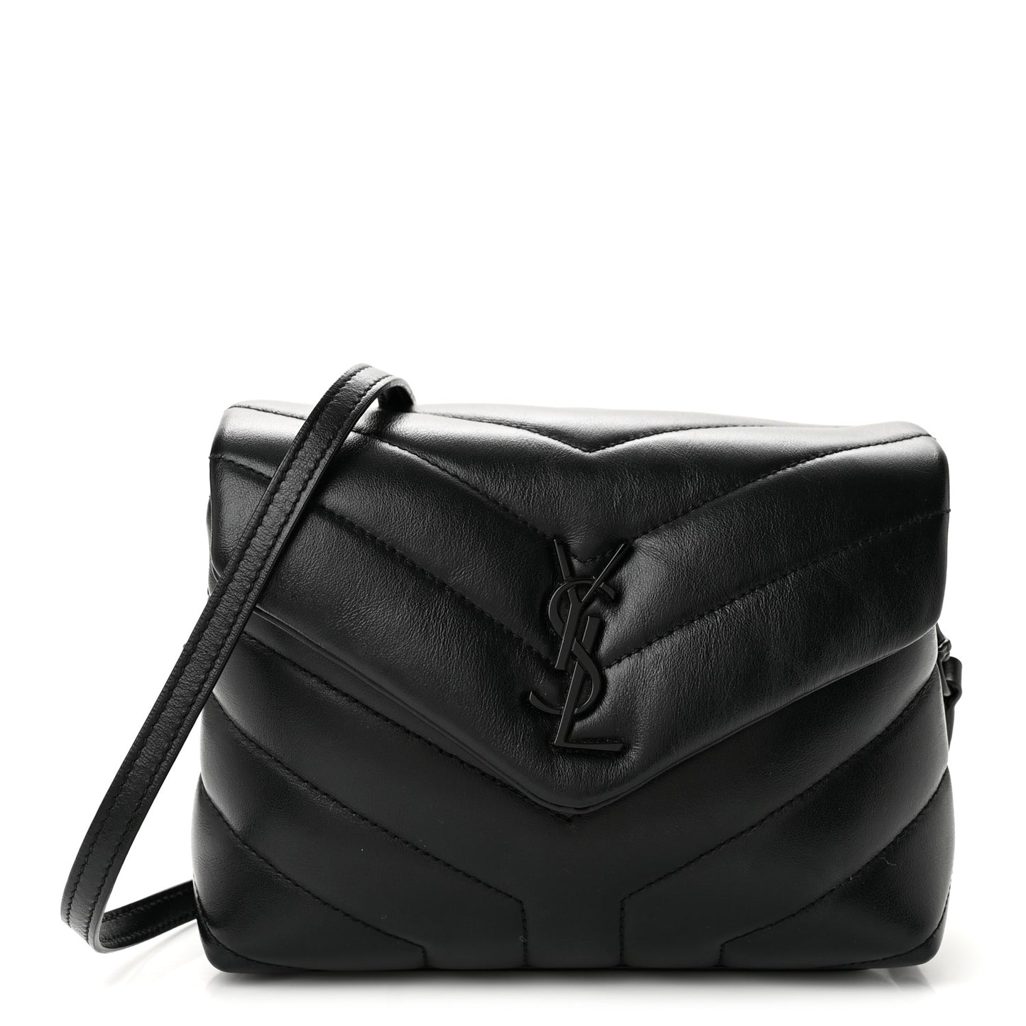Calfskin Y Quilted Monogram Monochrome Toy Loulou Crossbody Bag Black