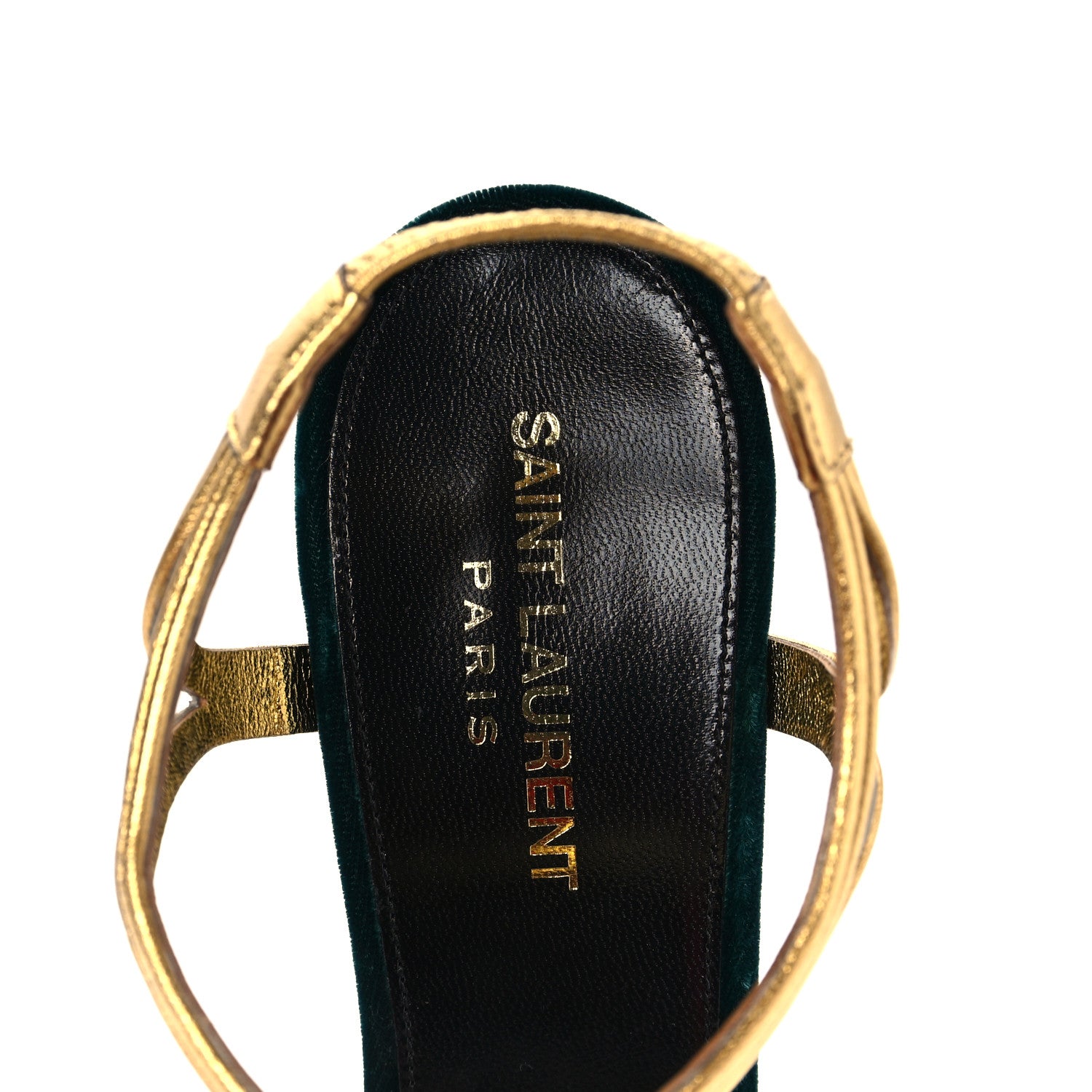 Saint Laurent Metallic Velvet Talitha Ankle Strap Sandals 39 Green Gold 7 of 9