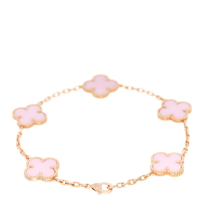 Van Cleef & Arpels 18K Rose Gold Pink Porcelain 5 Motifs Vintage Alhambra Bracelet 2 of 5