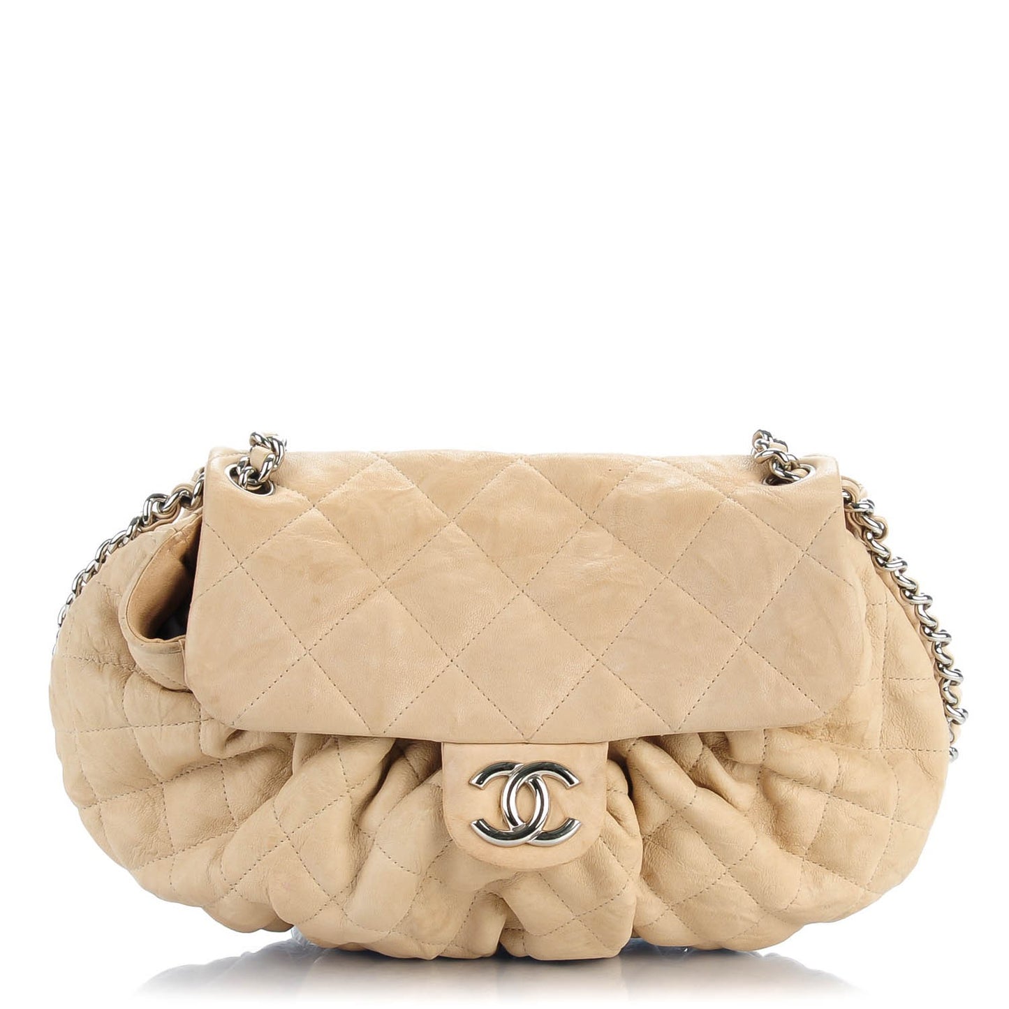 Washed Lambskin Quilted Medium Chain Around Messenger Light Beige