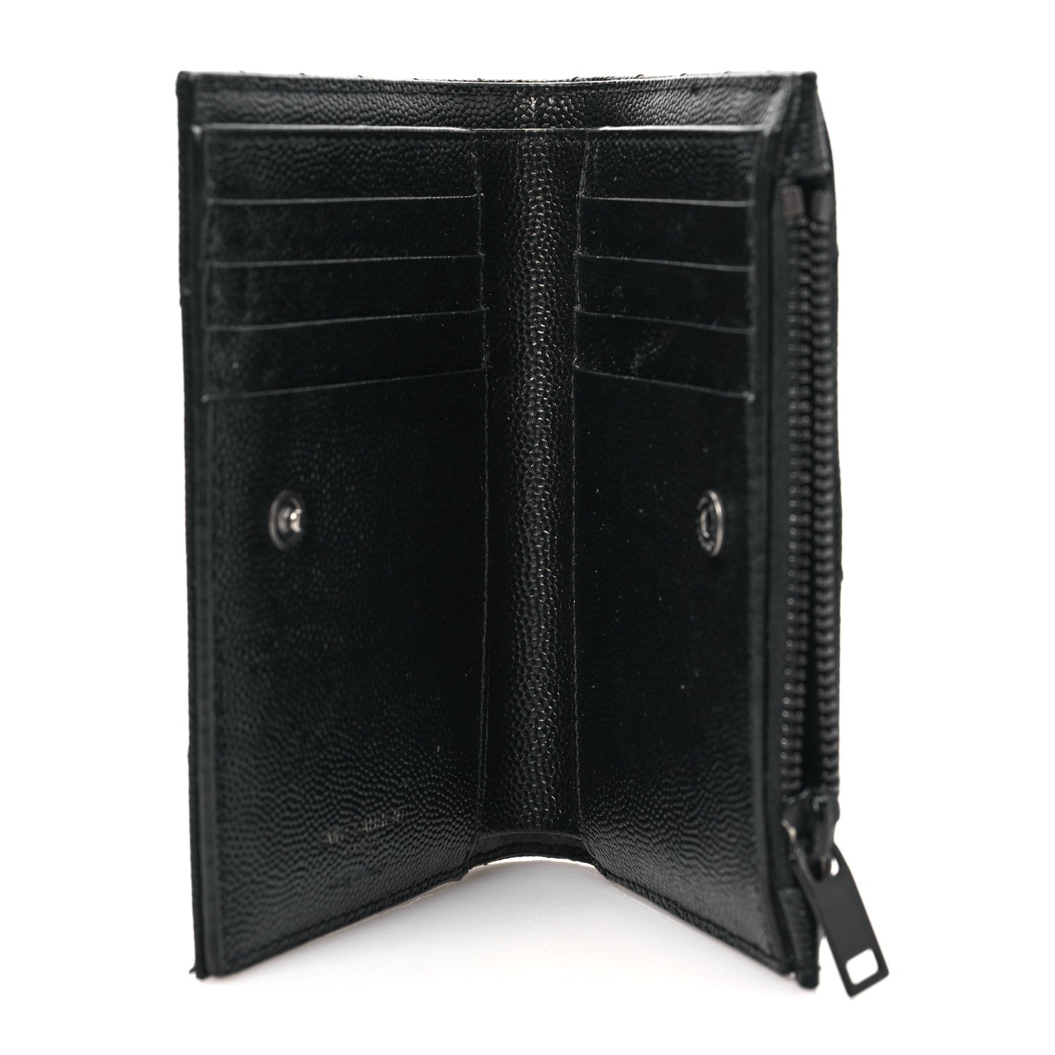 Saint Laurent Grain De Poudre Matelasse Chevron Monogram Zipped Two-Part Wallet Black 5 of 6
