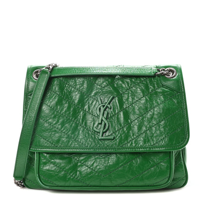 Saint Laurent Crinkled Calfskin Matelasse Monogram Medium Niki Chain Satchel New Vert Praire 1 of 10